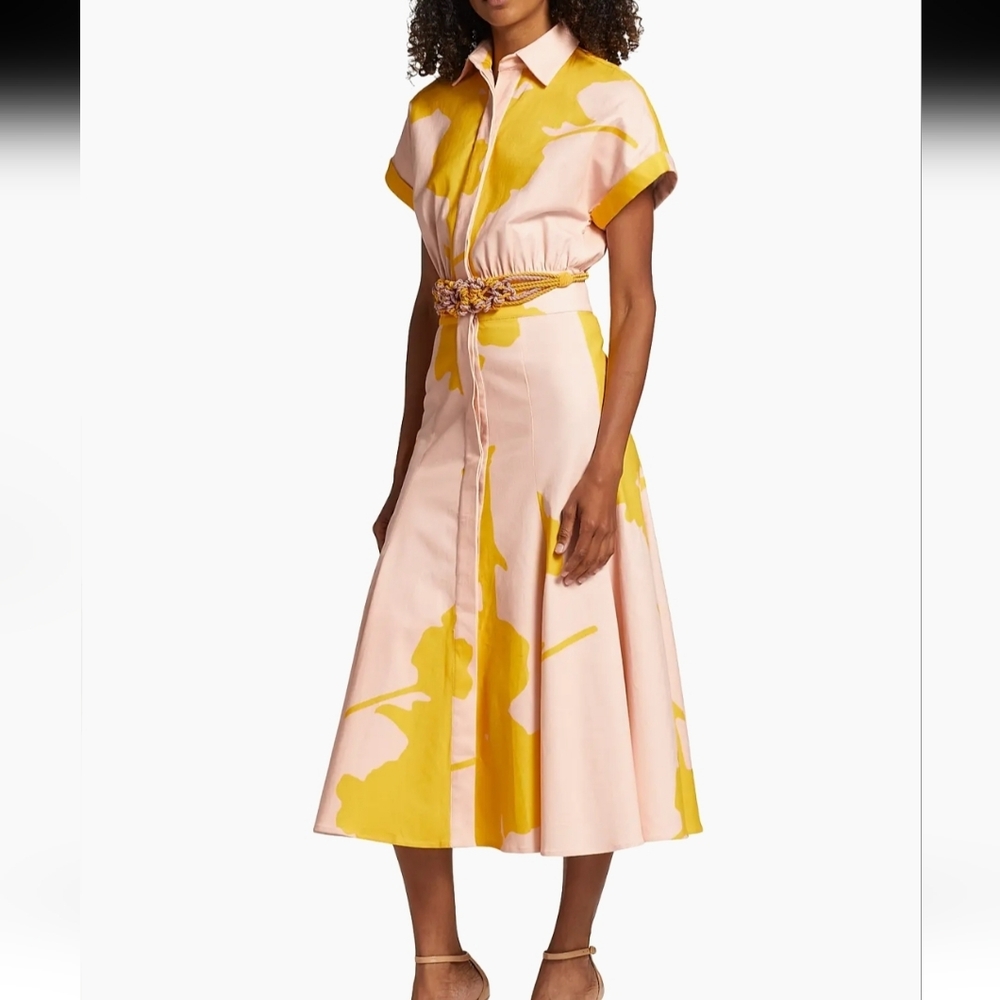NWT$890 Silvia Tcherassi Noor Printed Short-Sleeve Cotton Midi Shirt-Dress XS